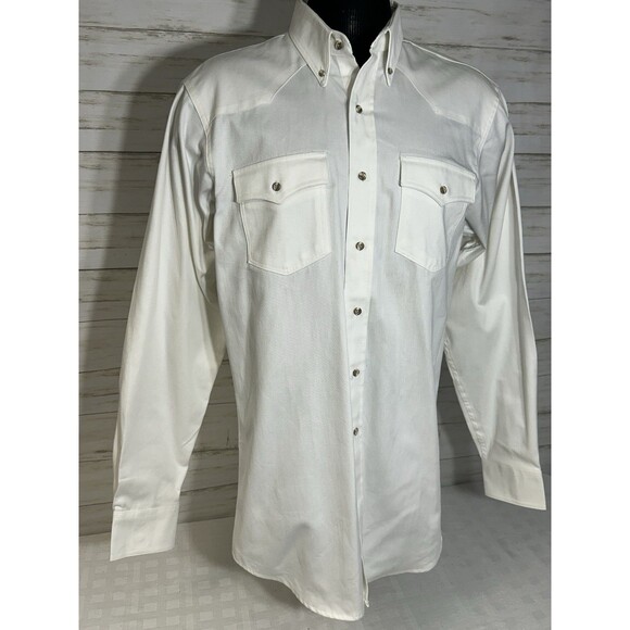 Schaefer Outfitters Shirt Men LARGE White Cotton Button Up Long Sleeve Ranchwear